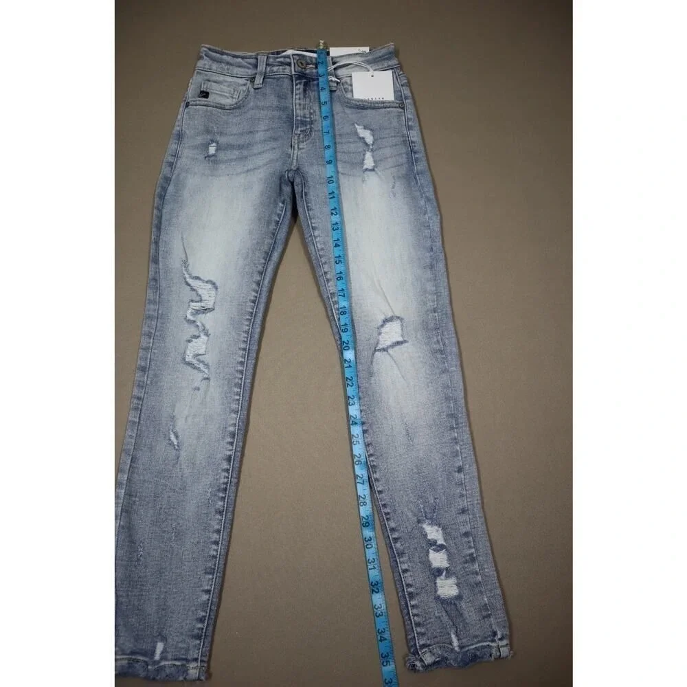 Kancan Mid Rise Ankle Skinny Ripped Light‎ Denim Jeans Size 3/25